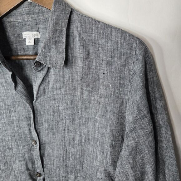 J Jill Love Linen Essential Shirt Grey Minimalist Beach Large Petite - Picture 2 of 7